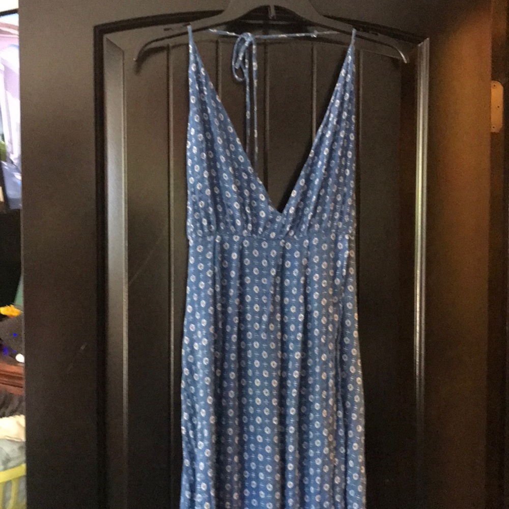 Stunning long blue maxi halter dress